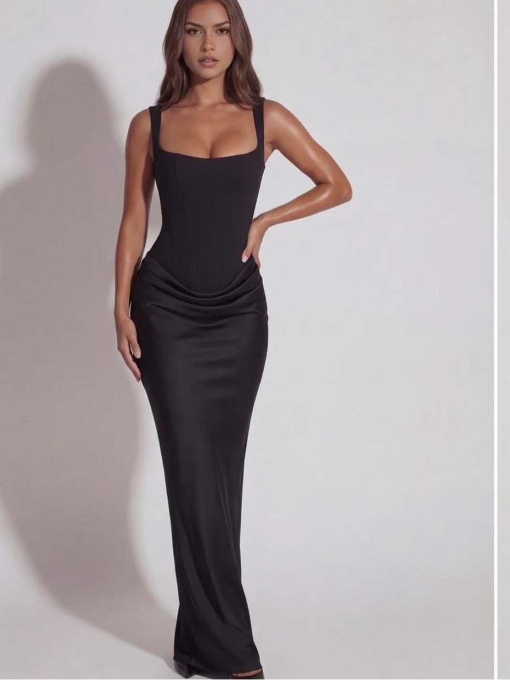Elegant Black Square-Neck Maxi Dress